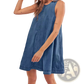 Backless Bow Accent Denim Mini Dress