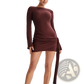 Backless Long Sleeve Knit Mini Dress with Side Tie Detail