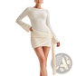 Backless Long Sleeve Knit Mini Dress with Side Tie Detail