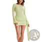 Backless Long Sleeve Knit Mini Dress with Side Tie Detail