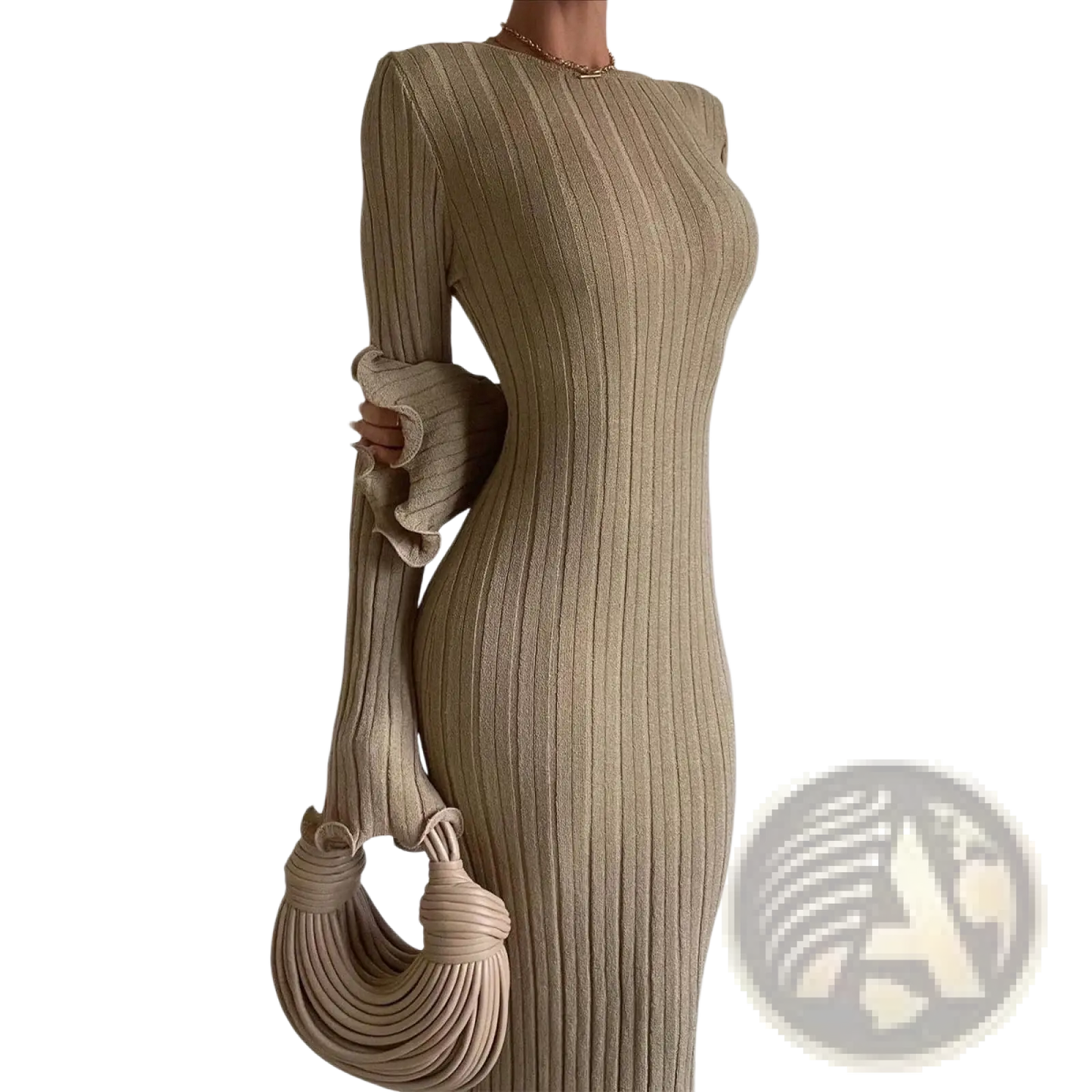 Backless Ruffled Ribbed Knit Bodycon Maxi Dress