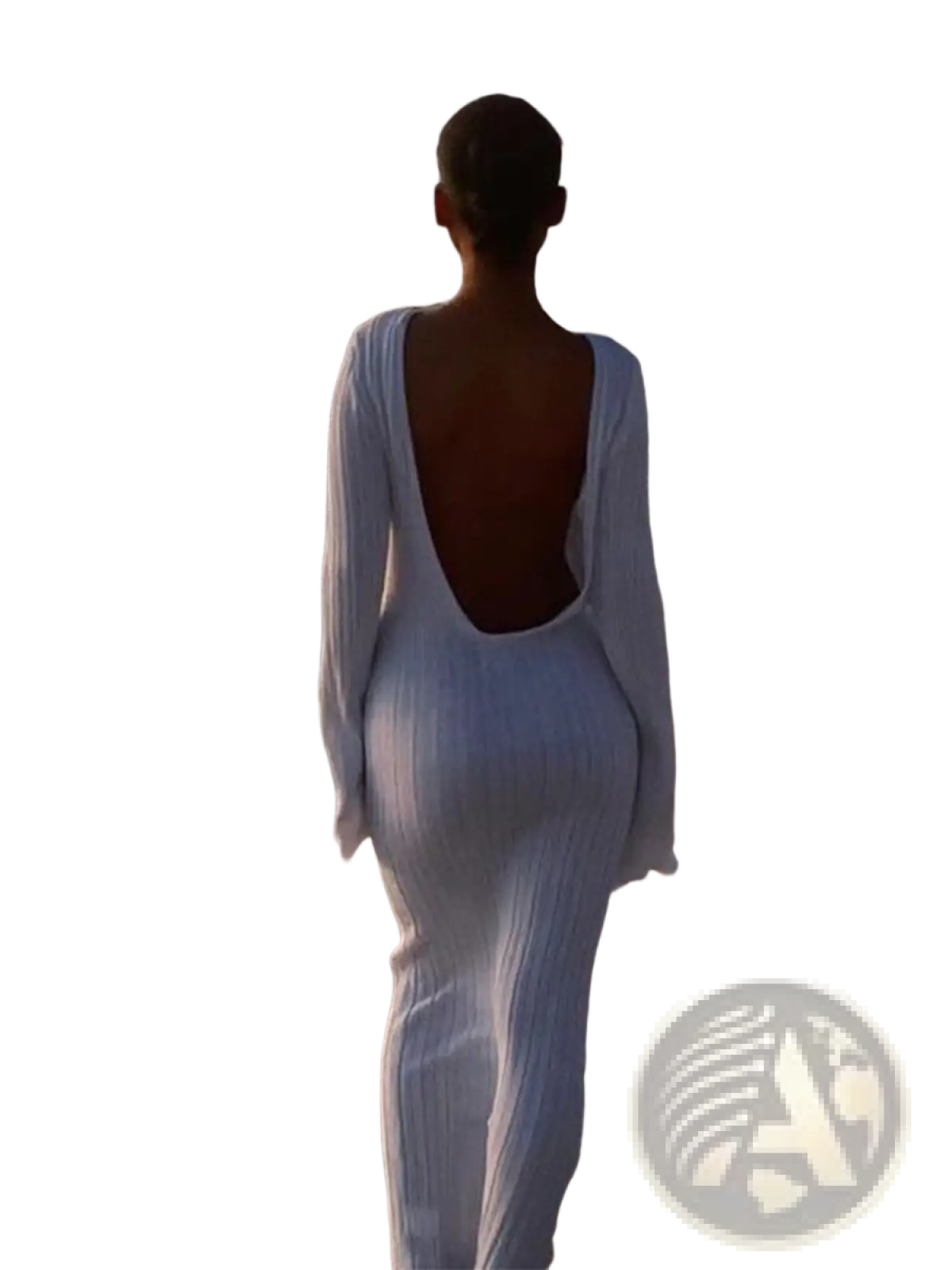 Backless Ruffled Ribbed Knit Bodycon Maxi Dress