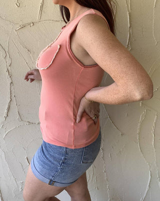 Pol - Button Front Tank With Lace Detail