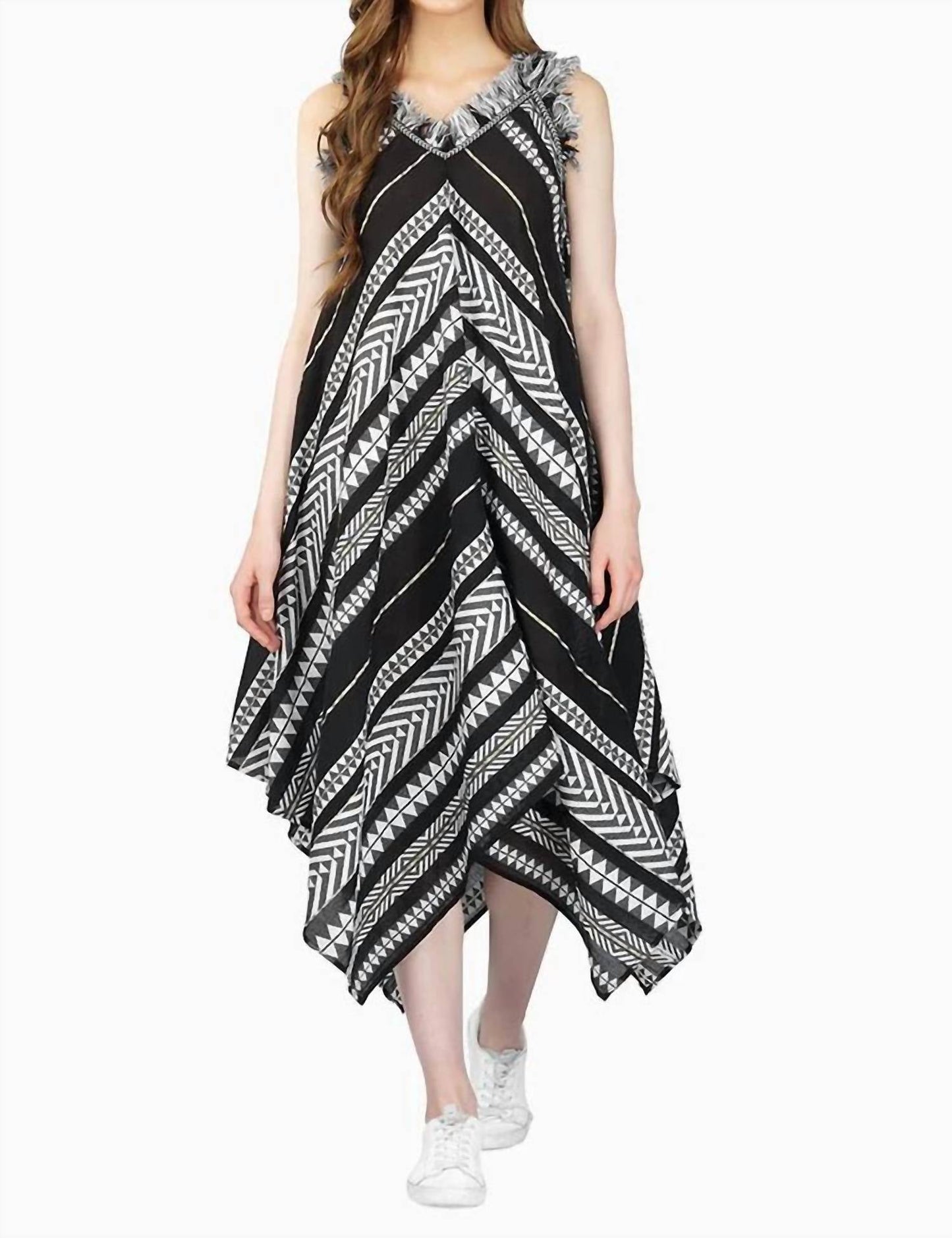 America & Beyond - Fringe Stripe Handkerchief Dress