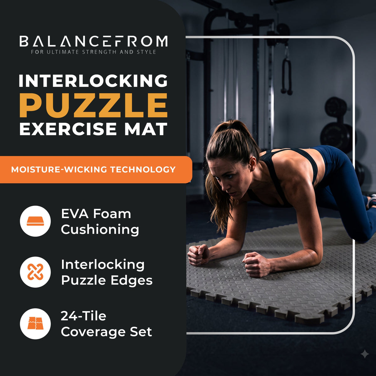 BalanceFrom Fitness Foam Interlocking Exercise Floor Mat, 96 SqFt, Gray (2 Pack)