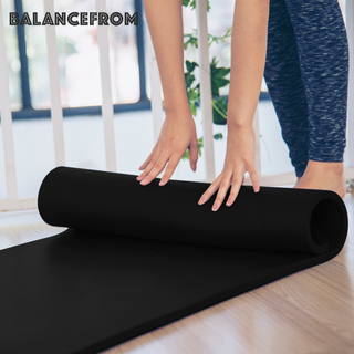 BalanceFrom Yoga Mat with Knee Pad, Yoga Blocks, Carrying Strap, and Extra 1-Inch Foam, Exercise Mat for Gym or Home Workout, 71" x 24", Black