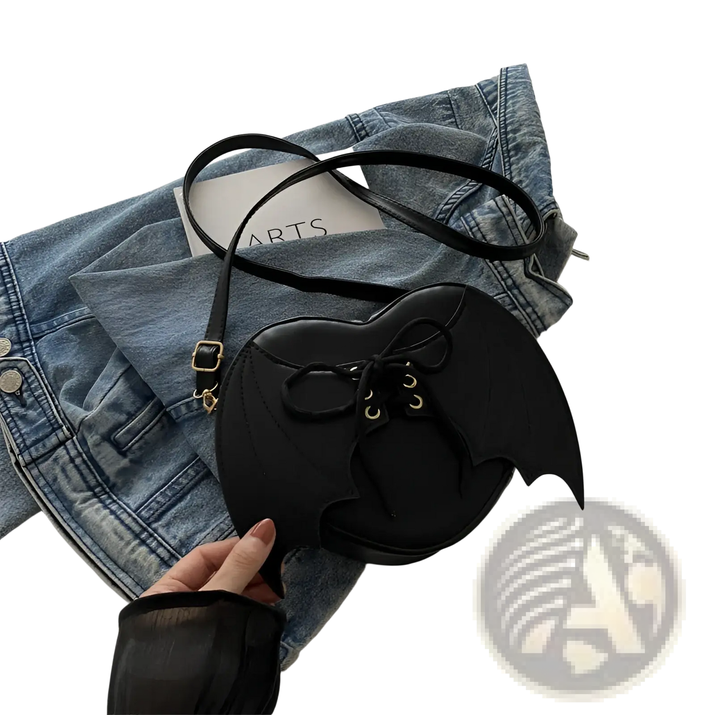 Bat Wing Heart Crossbody Bag with Lace Up Detail