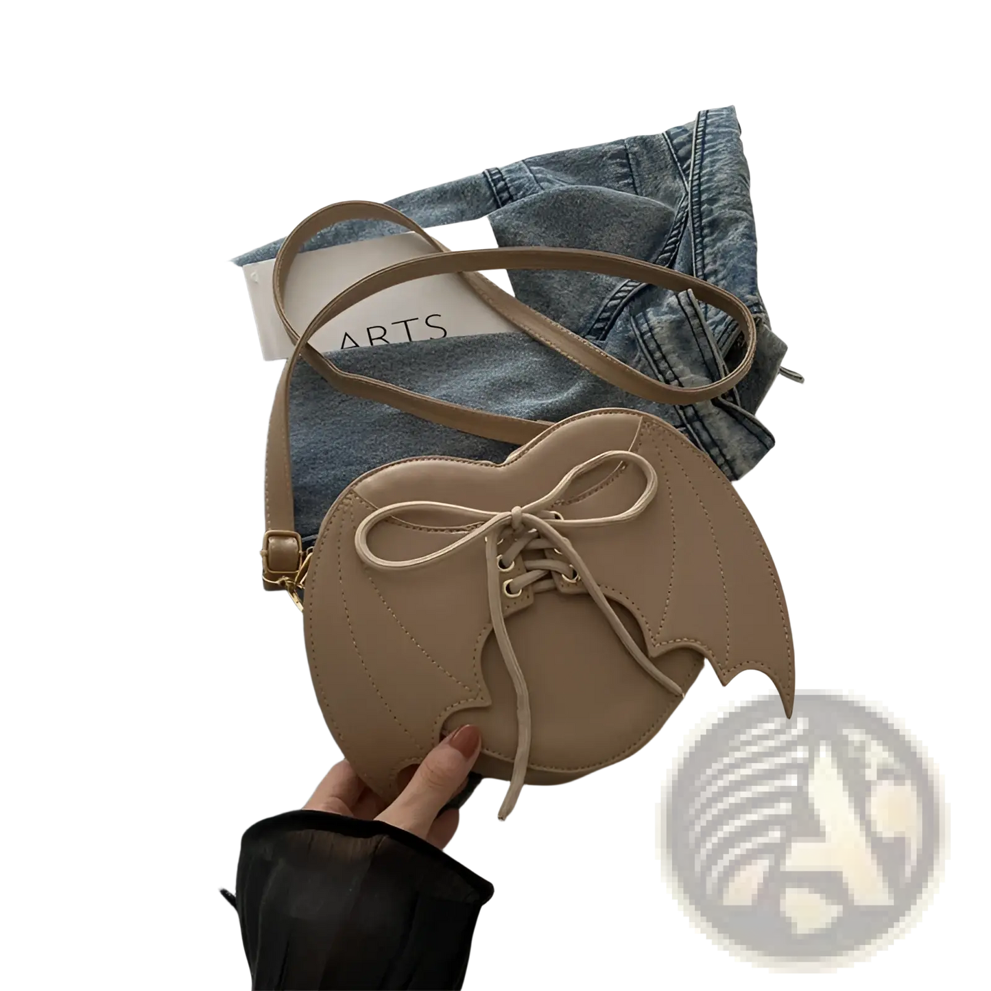 Bat Wing Heart Crossbody Bag with Lace Up Detail