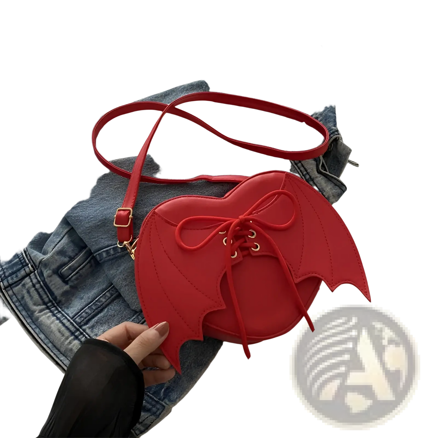 Bat Wing Heart Crossbody Bag with Lace Up Detail
