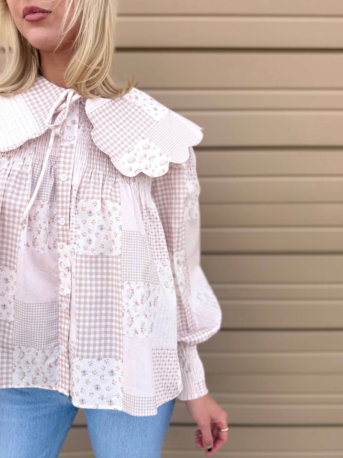 Aureum - Felicity Scallop Collar Tile Print Blouse