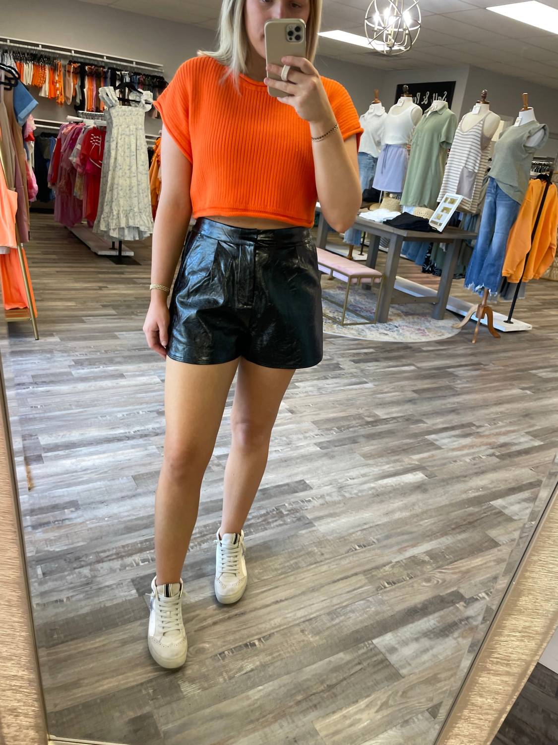Entro - High Waisted Leather Shorts