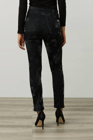 Joseph Ribkoff - Flocked Velvet Floral Print Jeans