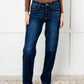 Judy Blue - Mid Rise Frayed Hem Straight Leg Jean