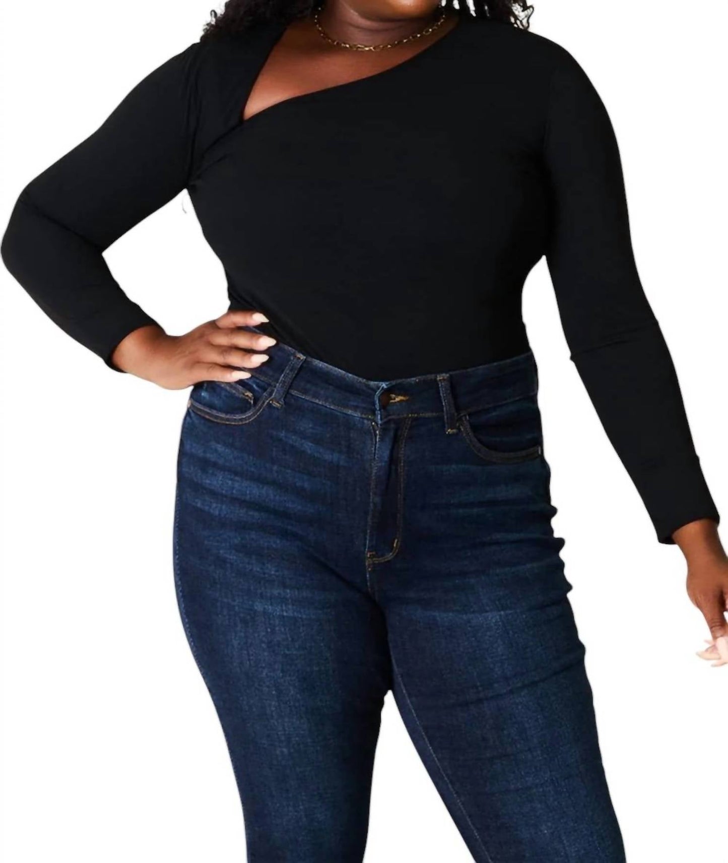 Basic Bae - Asymmetrical Neck Long Sleeve Top