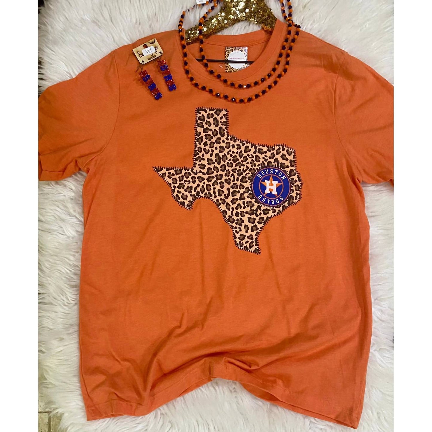 Avenue J - Women's Leopard Texas Houston Astros Game Day Tee