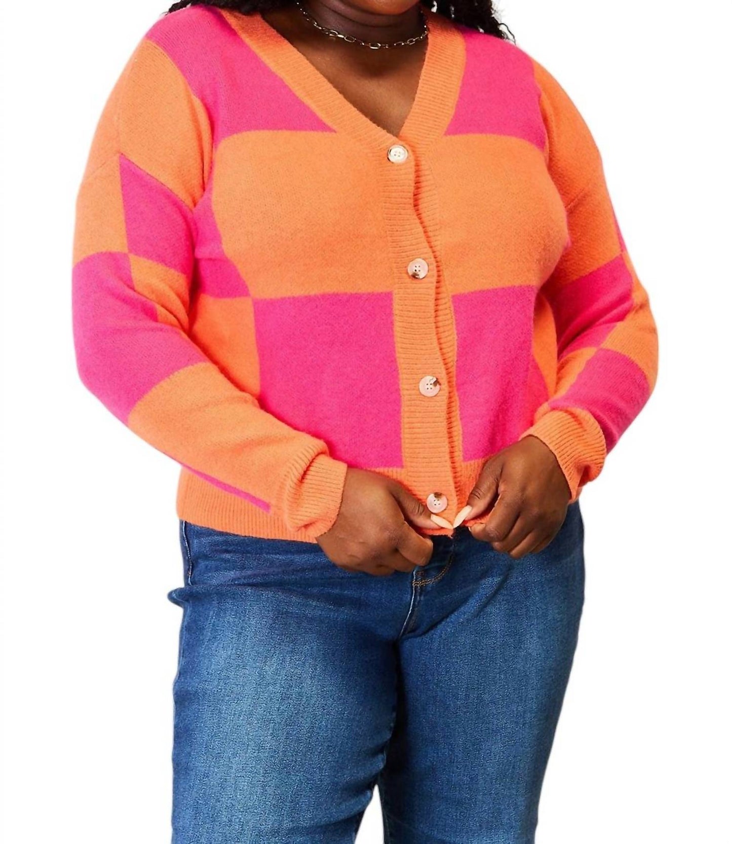 Double Take - Woven Right Checkered Cardigan