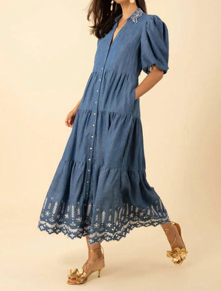 Hale Bob - Halebob Chambray Tencel Maxi Embroidery Dress