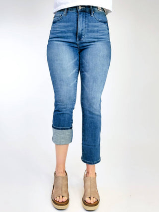 Judy Blue - High Waist Tummy Control Cuff Capri Jeans