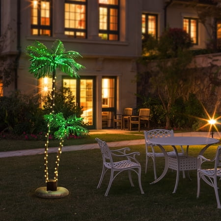 Outdoor Lighted Palm Tree  Metal Trunk  Nylon Rope  6FT