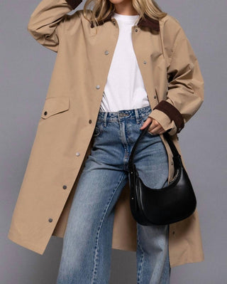 Active Usa - Contrast Collar Long Trench Coat