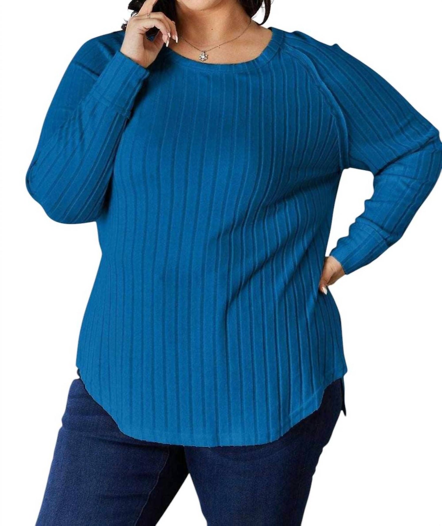 Basic Bae - Chic Ribbed Round Neck Slit Tee