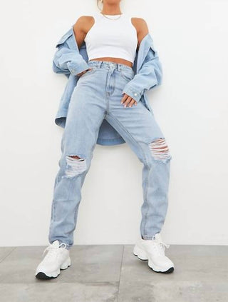 Prettylittlething - Wash Distressed Mom Jeans