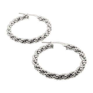 Allyanna Gifts - Women's Rhodium Beaded Twisted Round Hoop Earrings