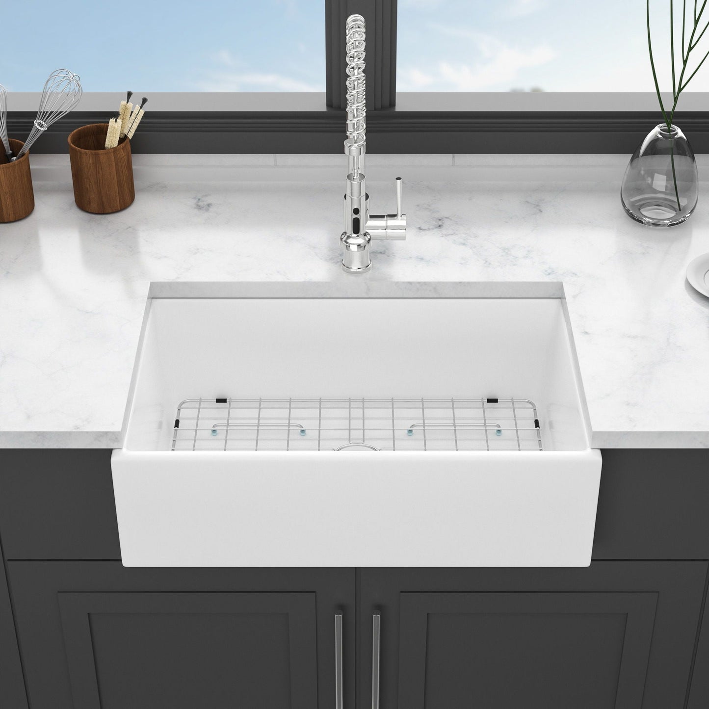 Farmhouse Sink, Apron-Front Porcelain Ceramic Single Bowl