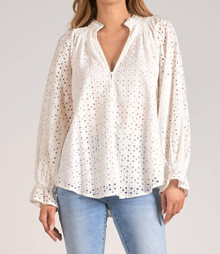 Elan - Long Sleeve Eyelet Top