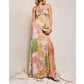 Dress Forum - Tropical Leaf Printed Satin Maxi Dress