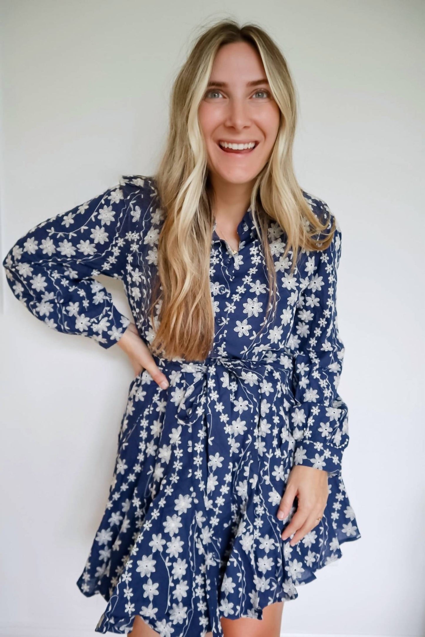 &Merci - Jenny Floral Embroidery Button Down Flared Mini Dress