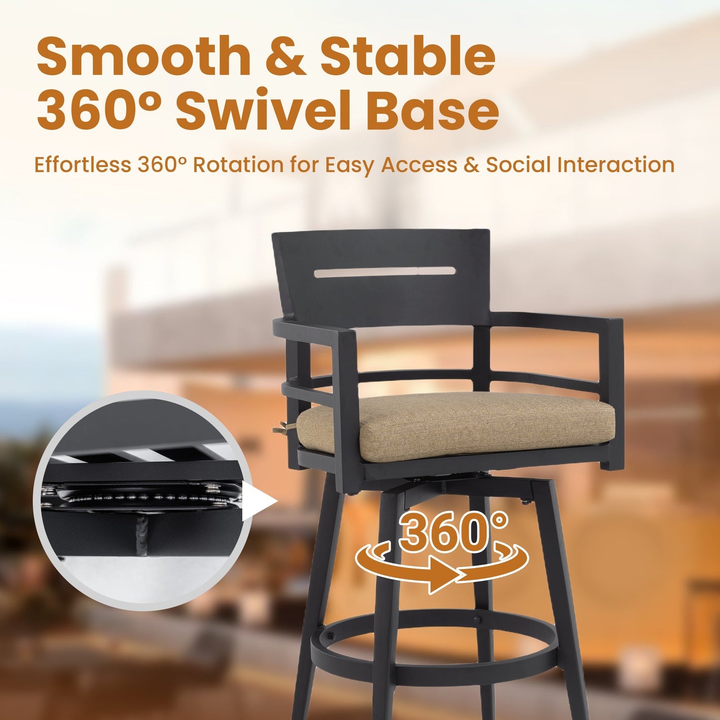 Modern Outdoor 2-Piece Swivel Bar Chairs
