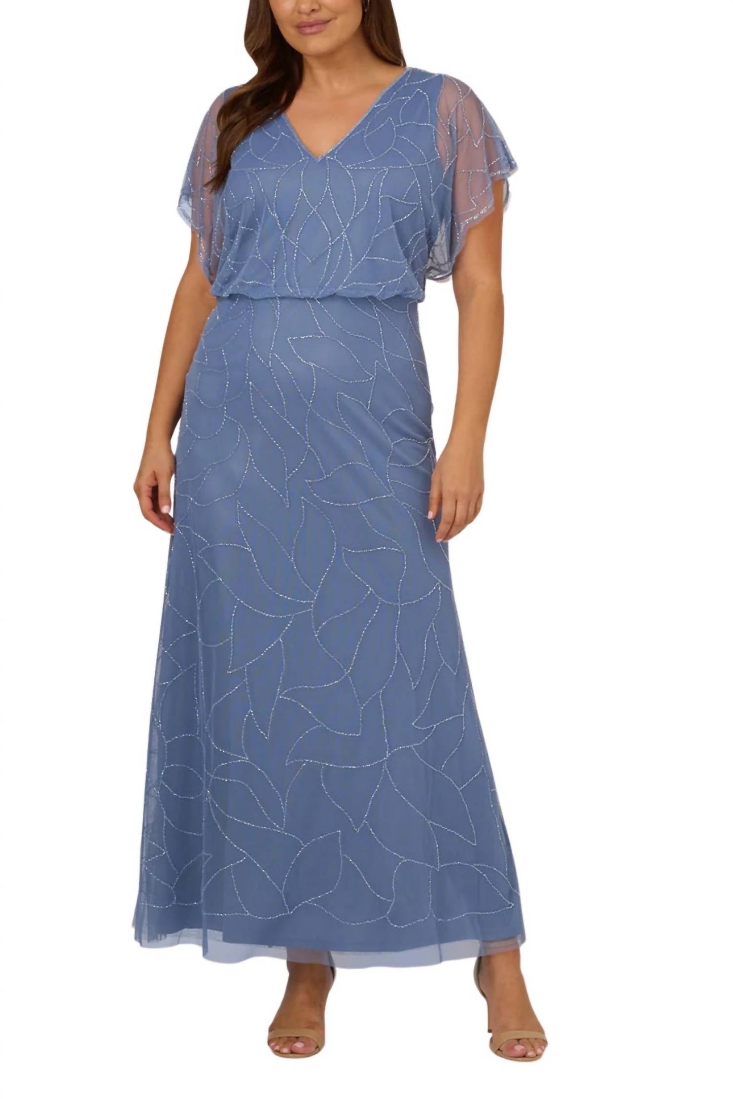 Adrianna Papell - Dolman Sleeves Blouson Mesh Gown