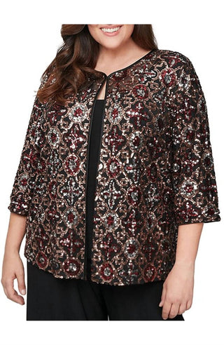 Alex Evenings - Stretch Sequin Mock Twin Set Top - Plus