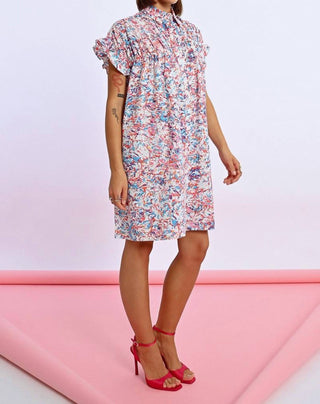 Molly Bracken - Printed Ruffle Sleeve Shirt Dress