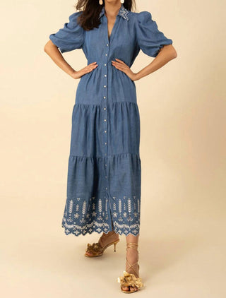 Hale Bob - Halebob Chambray Tencel Maxi Embroidery Dress