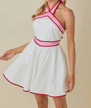 Baby Pink - Colorblock Strap Design Halter Neck Mini Dress