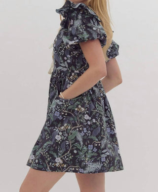 Entro - Floral Puff Sleeve Short Dress