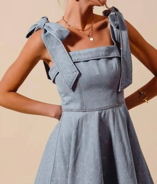 Trendsi - So Me A Line Fit And Flare Diamond Bow Ribbon Denim Dres