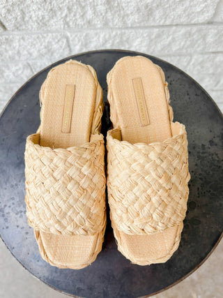 Loeffler Randall - Women's Natural Aaron Platform Raffia Mules