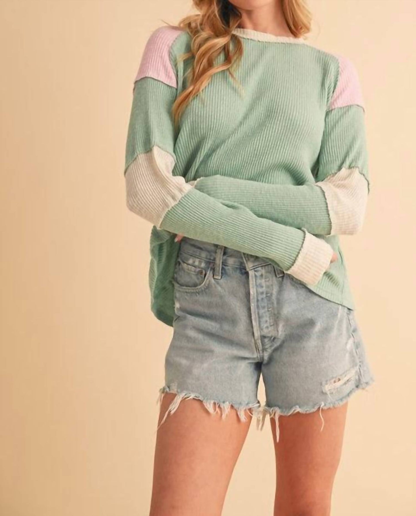 Aemi + Co - Sage Colorblock Long Sleeve Top
