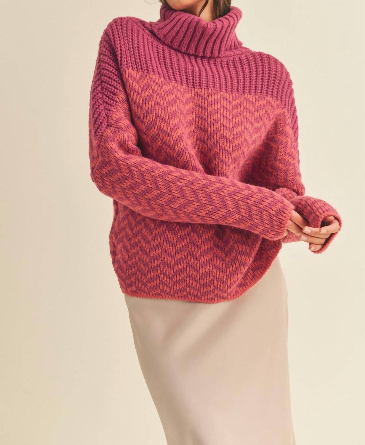 &Merci - Turtleneck Chevron Knit Sweater