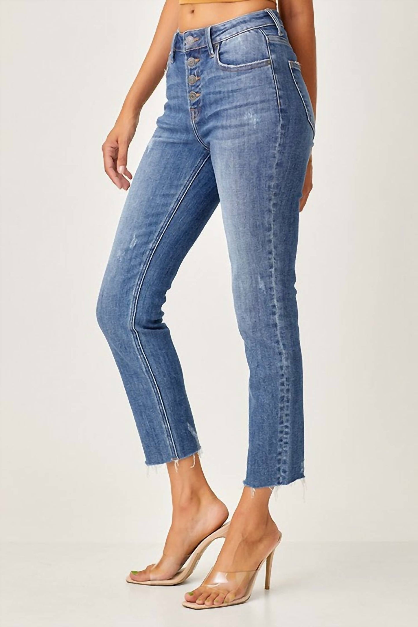 Risen - Button Fly Relaxed Fit Skinny Jeans