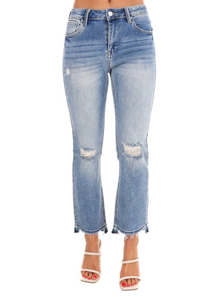 Risen - High Rise Distressed Straight Leg Jeans