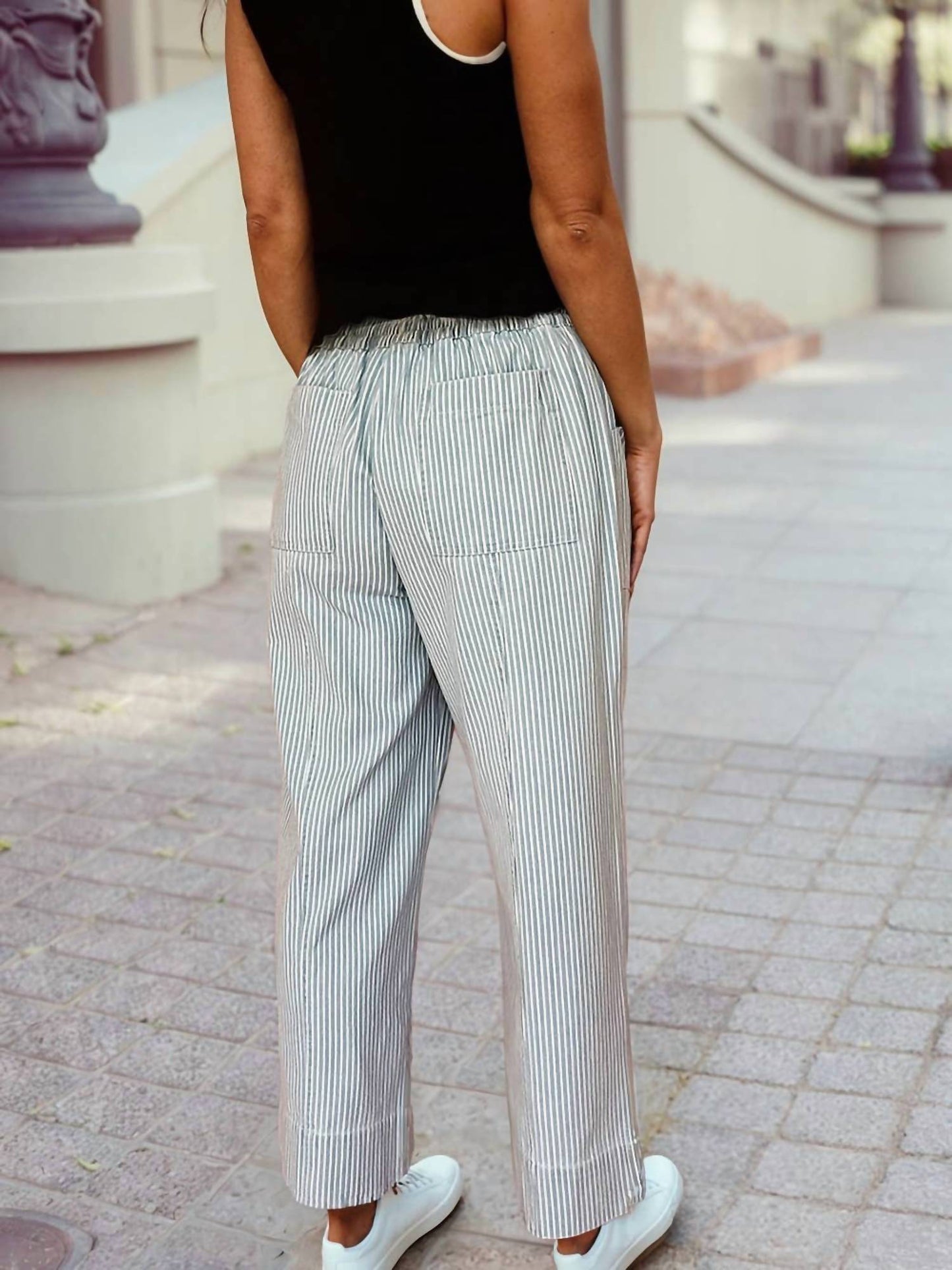 1 The Woman - Pin Stripe Mid Rise Drawstring Waist Pants