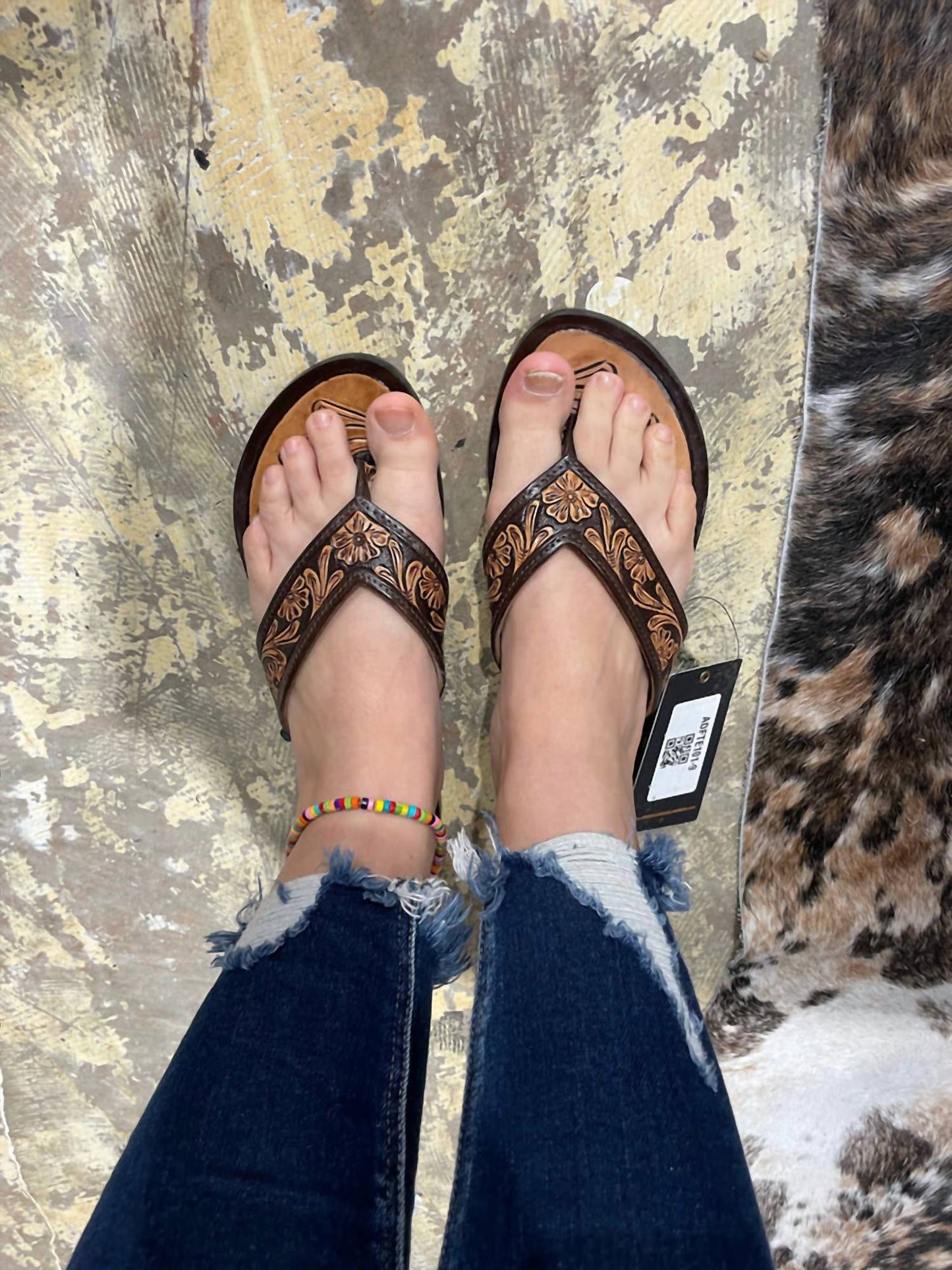 American Darling - Women's Genuine Tooled Leather Sandals