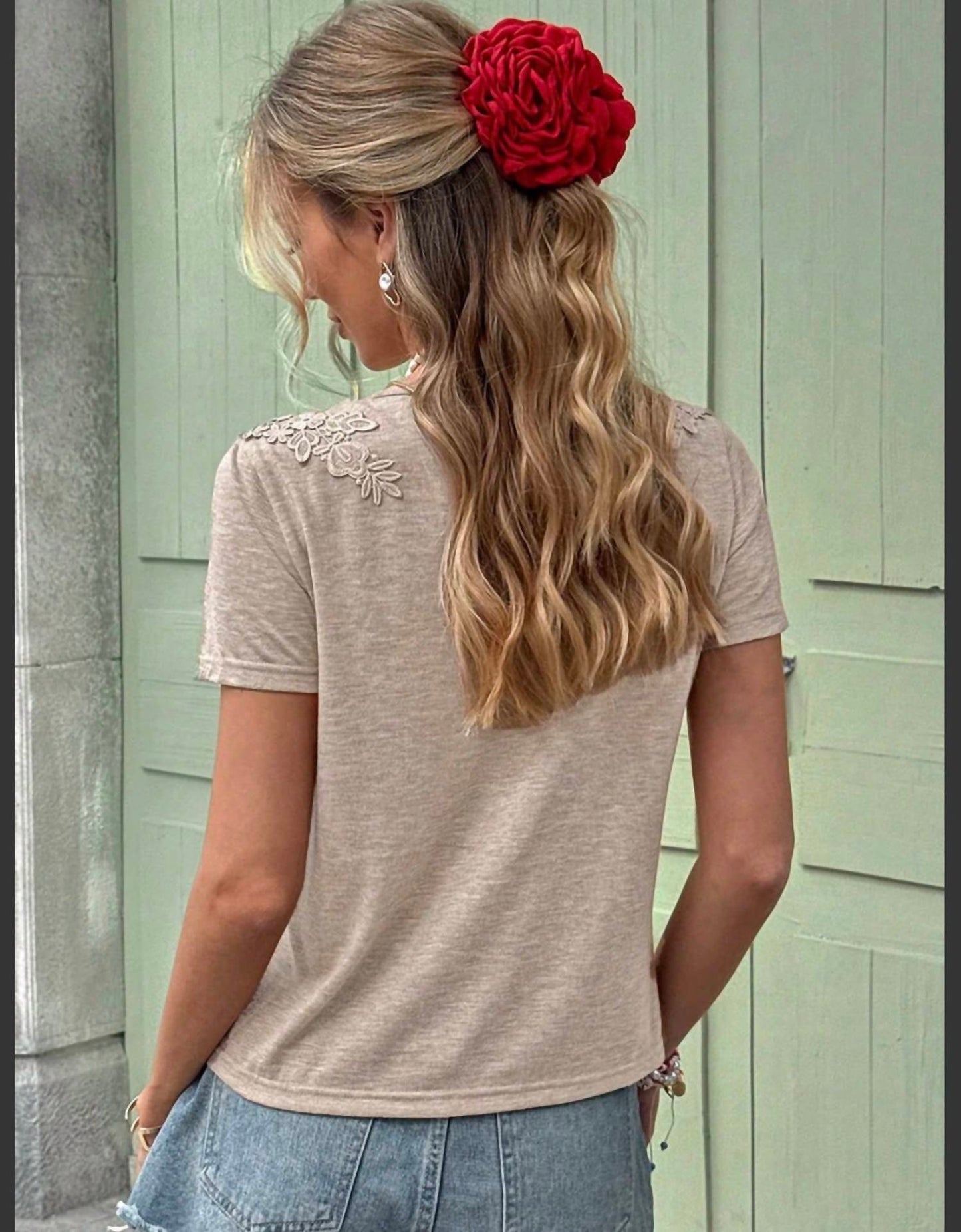 1 The Woman - Lace Patched Round Neck Tee