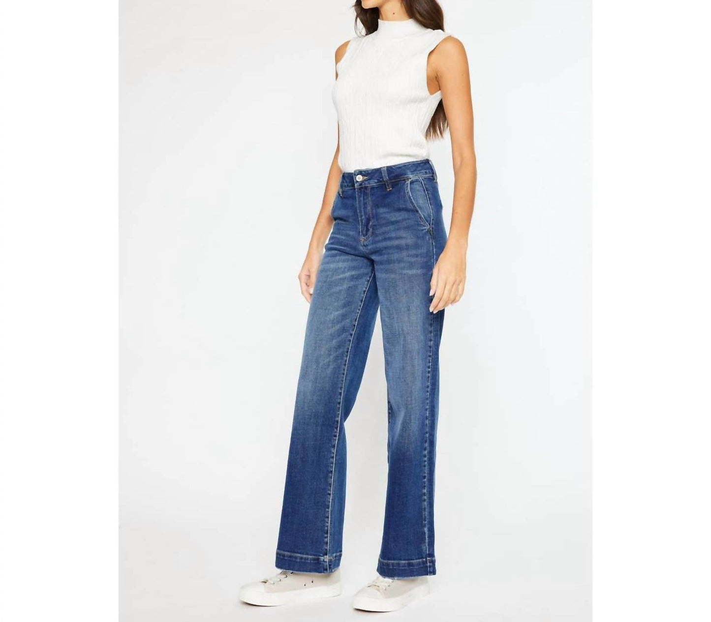 Kancan - High Rise Trouser Wide Leg Jeans