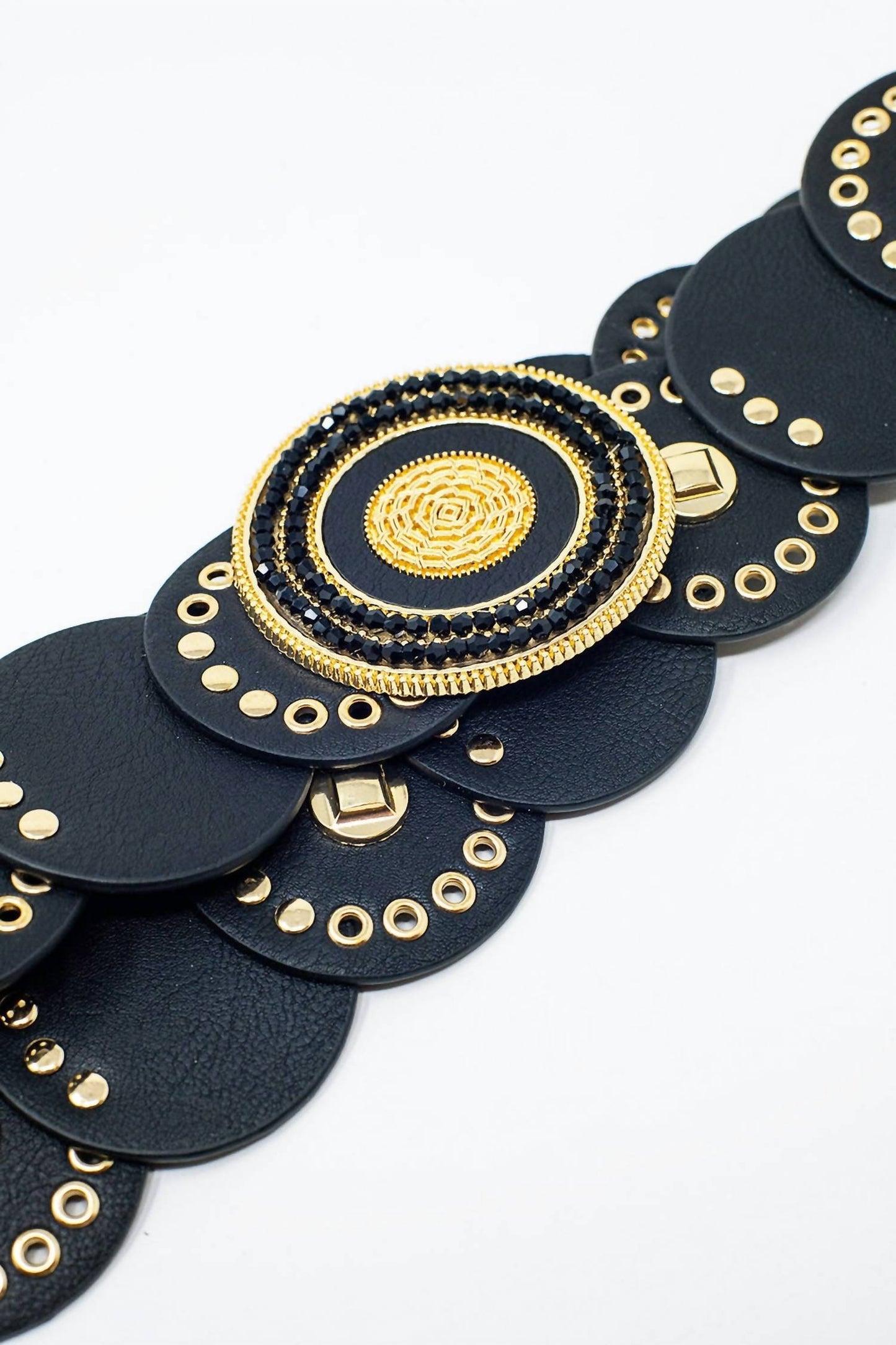 Q2 - Women's Rhinestone Vegan Leather Round Buckle Belt