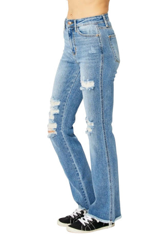 Judy Blue - High Waisted Destroy Fray Hem Bootcut Jeans